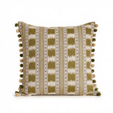Olive Striped Ikat Pom Pom Cushion