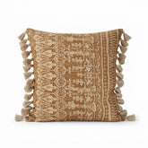 Tan Patterned Pillow With Tassel Trim