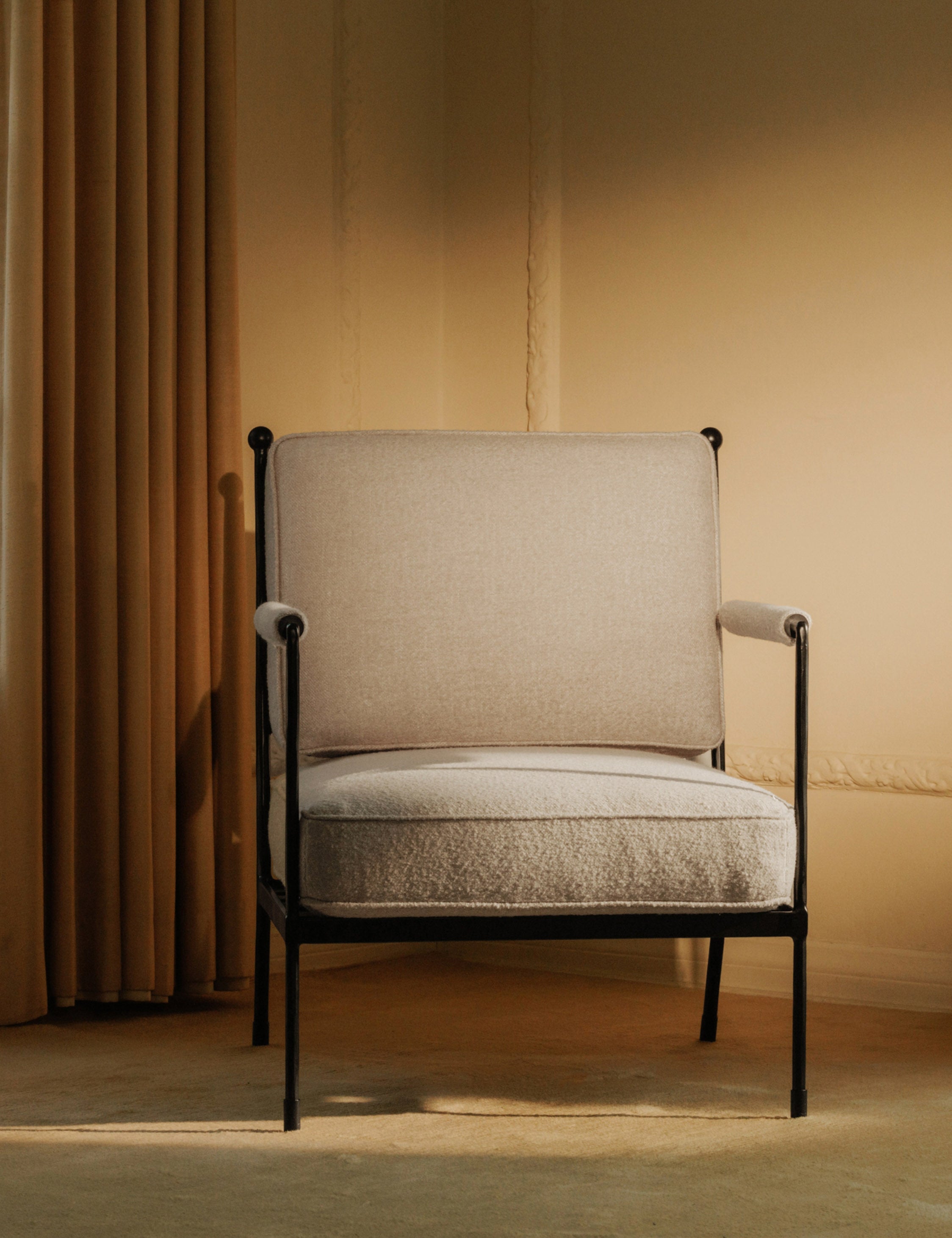 Modern Oatmeal Fabric Metal Accent Chair