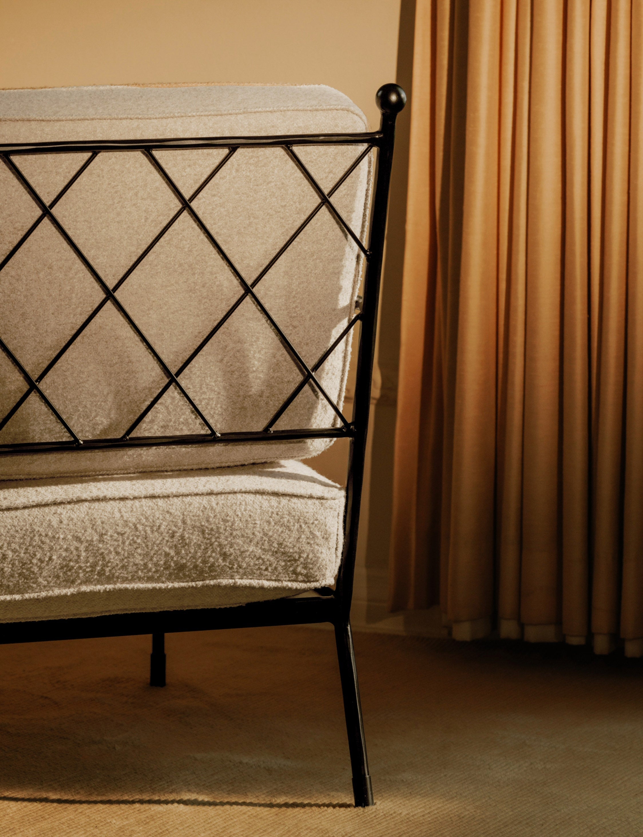 Modern Oatmeal Fabric Metal Accent Chair