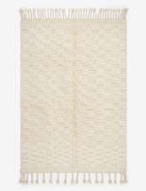 Cream Textured Checkered Moroccan Rug