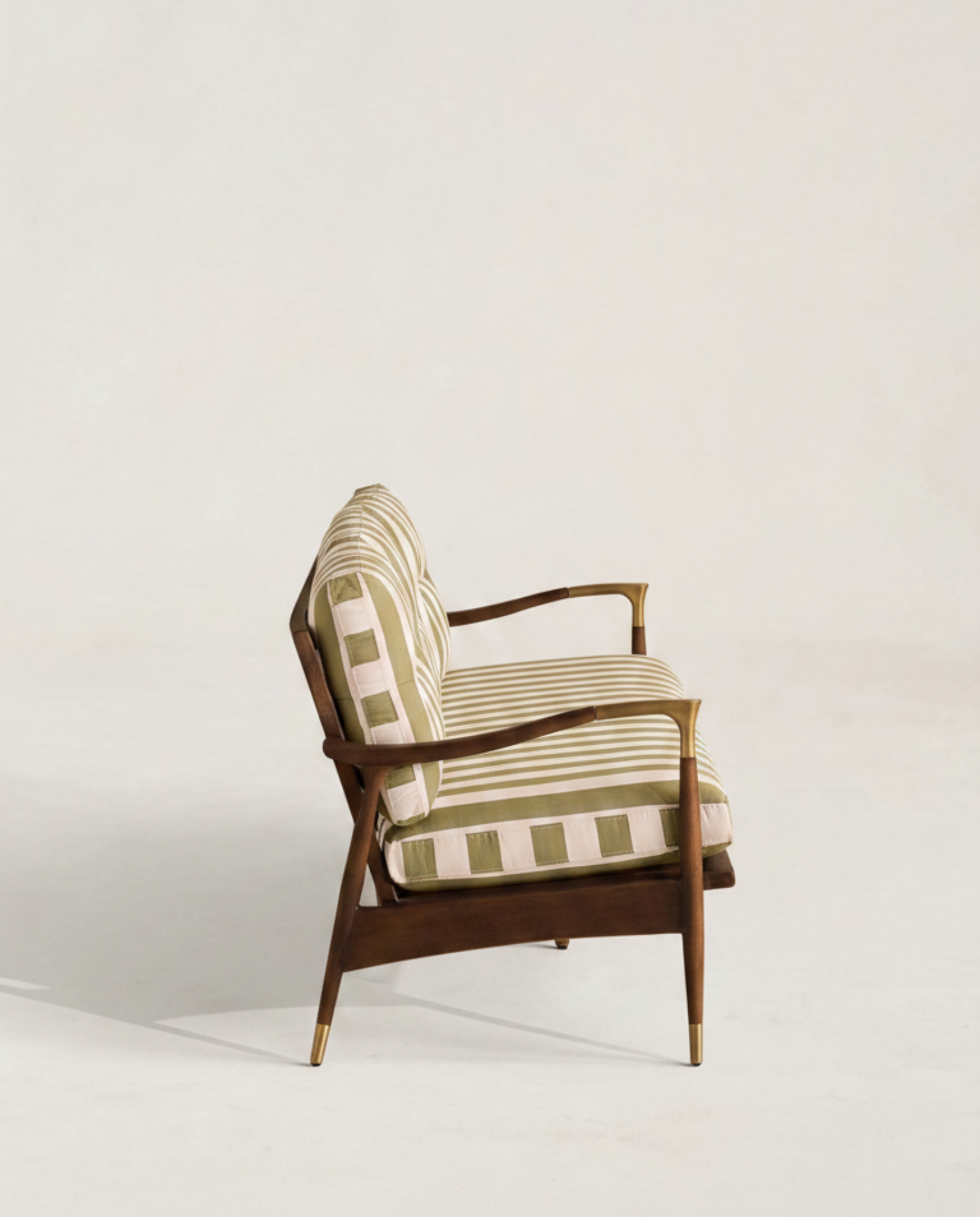 Mid-Century Striped Walnut Sofa