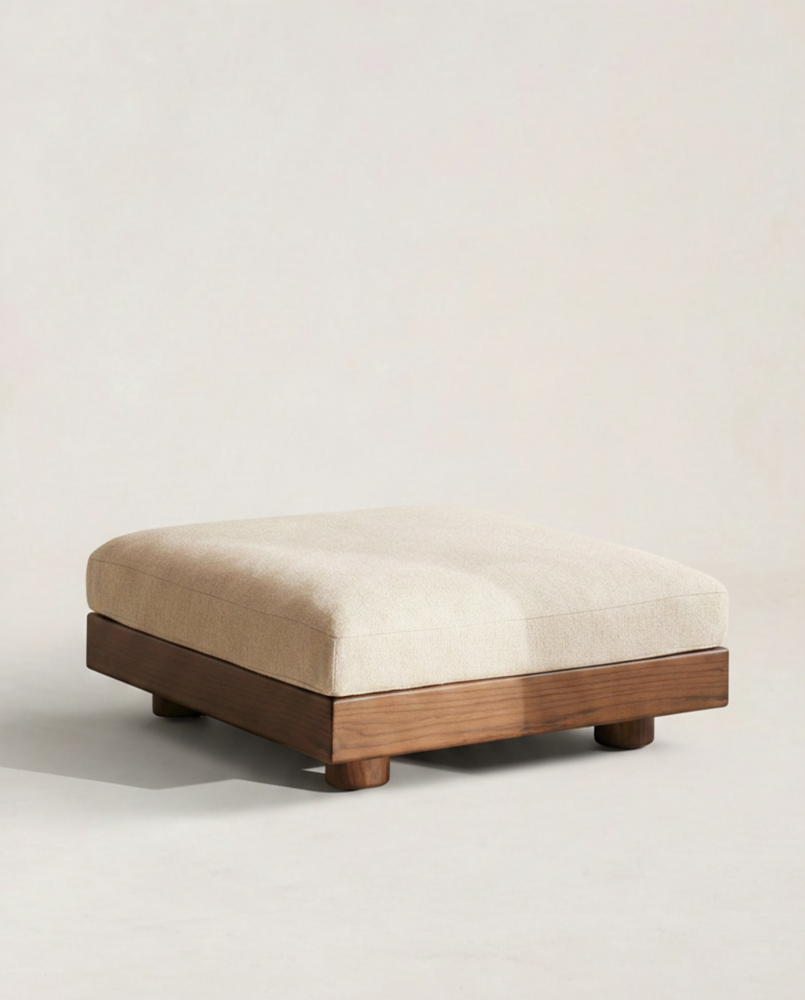 Minimalist Walnut & Linen Ottoman