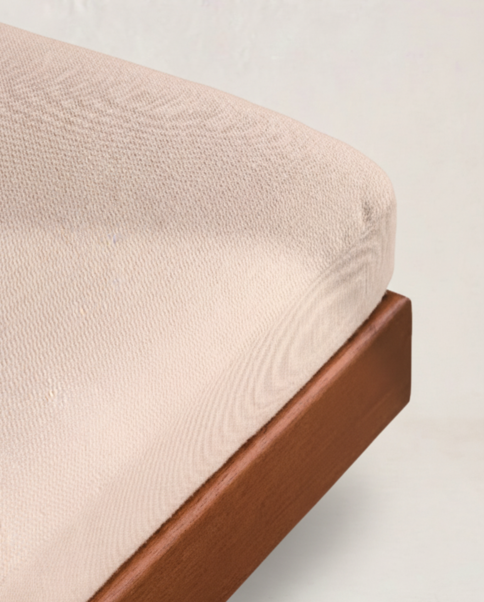 Minimalist Walnut & Linen Ottoman