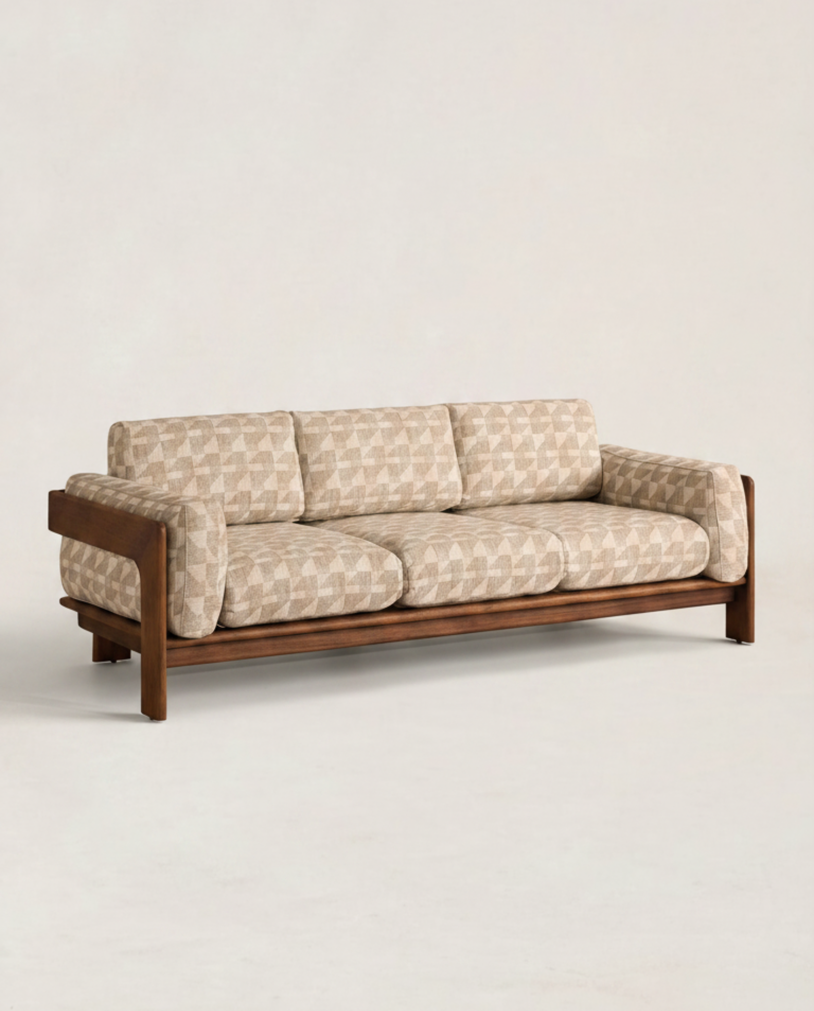 Mid-Century Patterned Timber Sofa