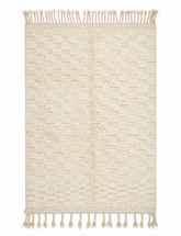 Cream Textured Checkered Moroccan Rug