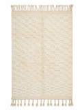 Cream Textured Checkered Moroccan Rug