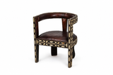 Handcrafted Bone Inlay & Leather Barrel Chair