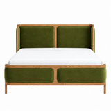 Mid-Century Olive Velvet Bed