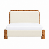 Sculptural Off-White Upholstered Wooden Bed