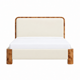 Sculptural Off-White Upholstered Wooden Bed