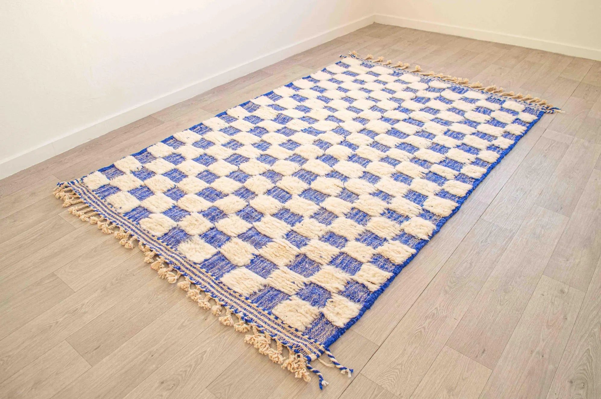 Plush Blue Checkered Moroccan Rug