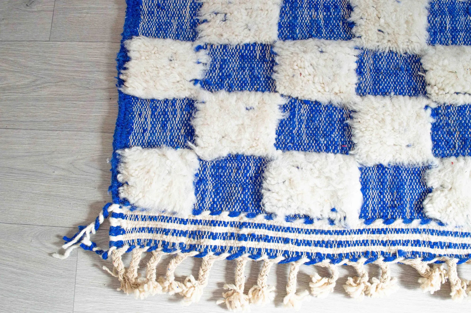 Plush Blue Checkered Moroccan Rug