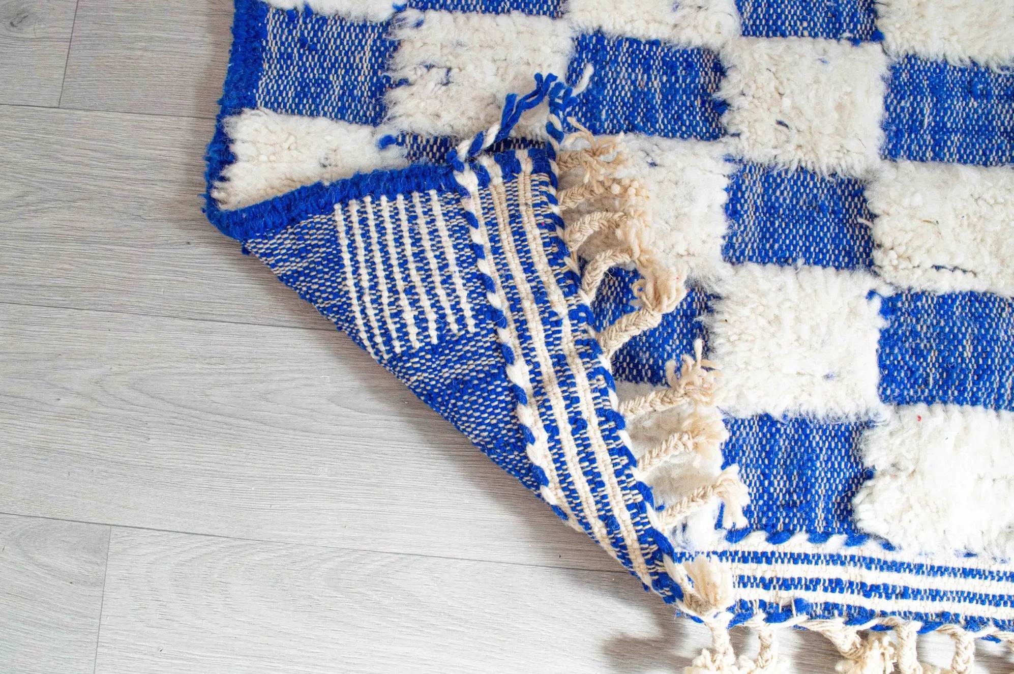 Plush Blue Checkered Moroccan Rug