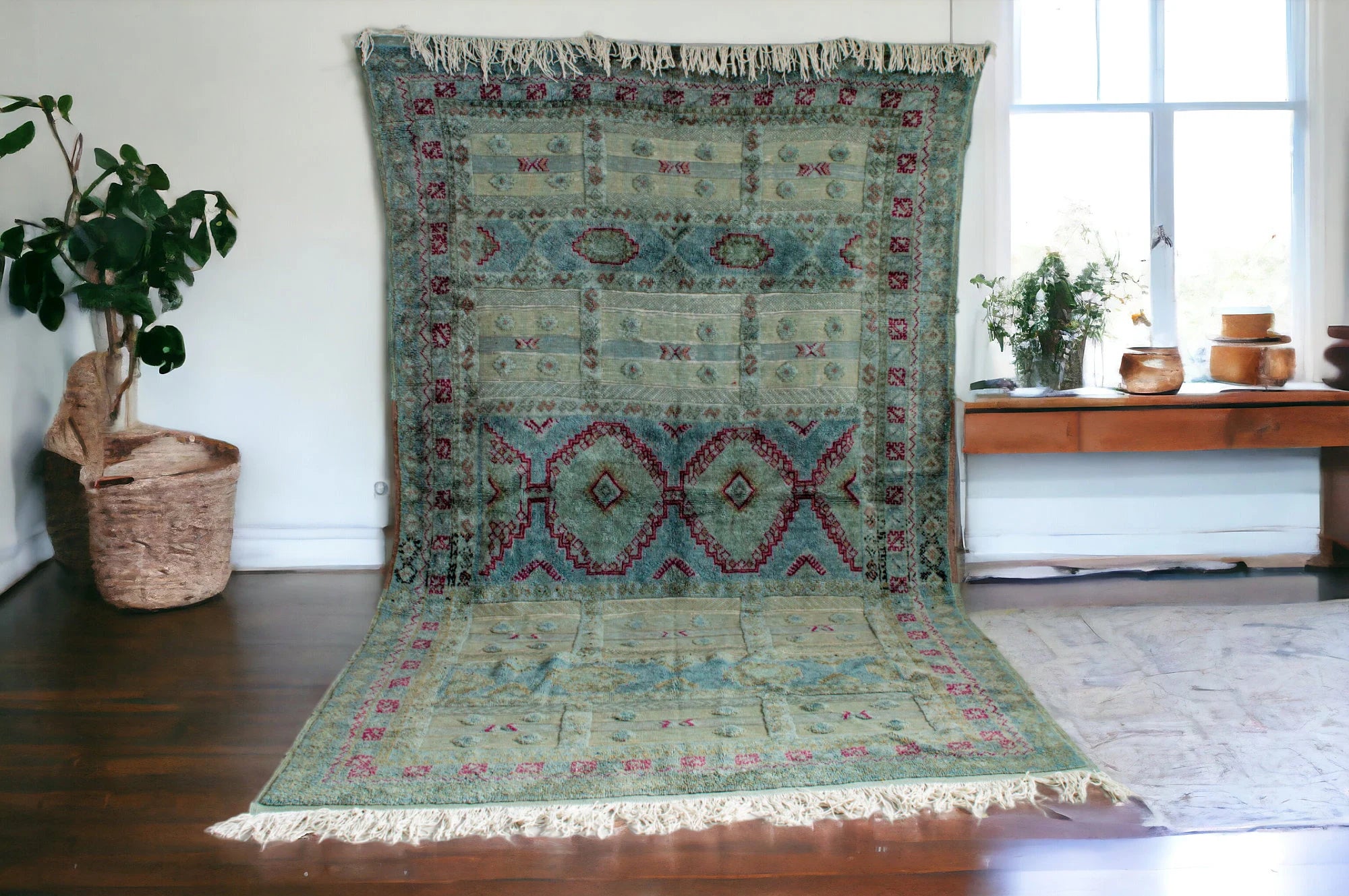 Vintage Teal Moroccan Tribal Rug
