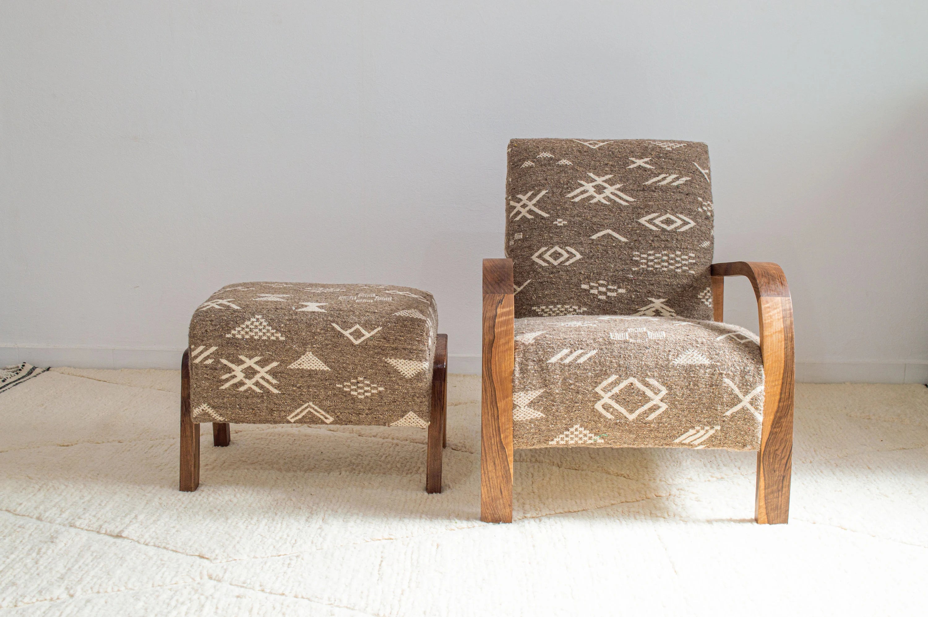 Handcrafted Moroccan Armchair and Ottoman