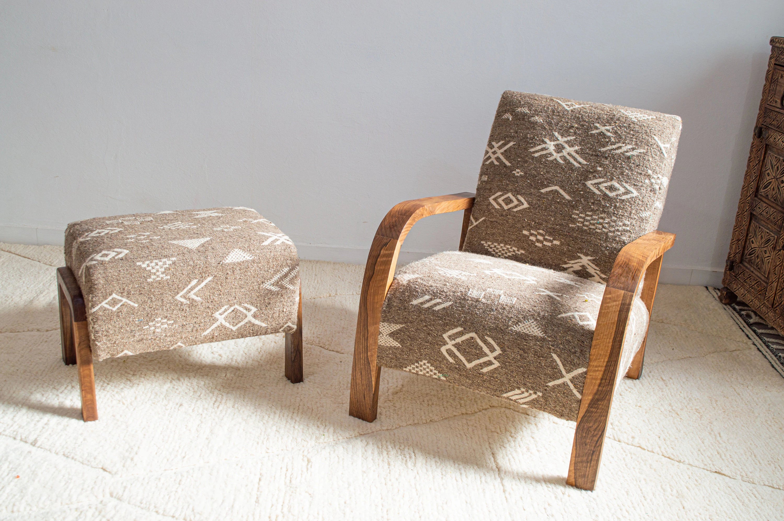 Handcrafted Moroccan Armchair and Ottoman