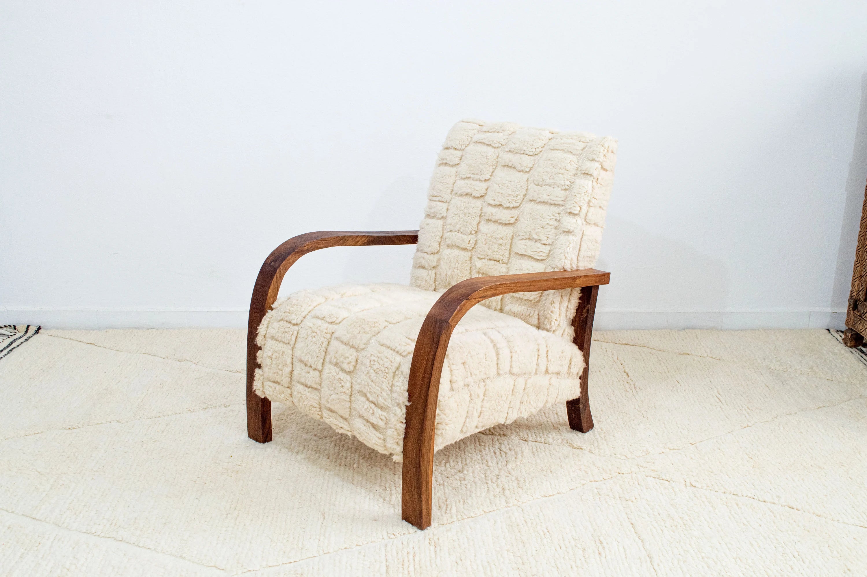 Cream Textured Fabric Armchair and Ottoman