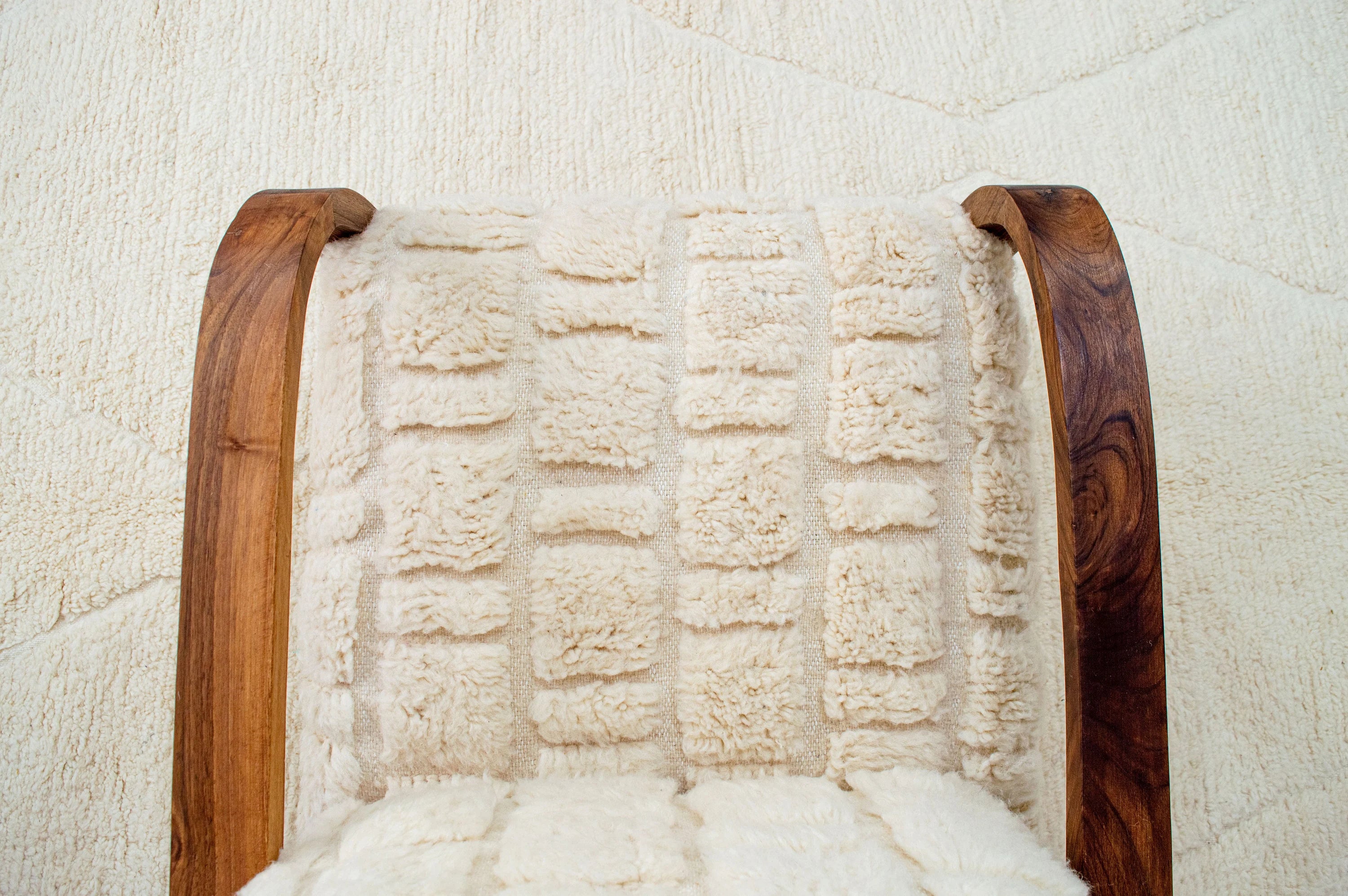 Cream Textured Fabric Armchair and Ottoman
