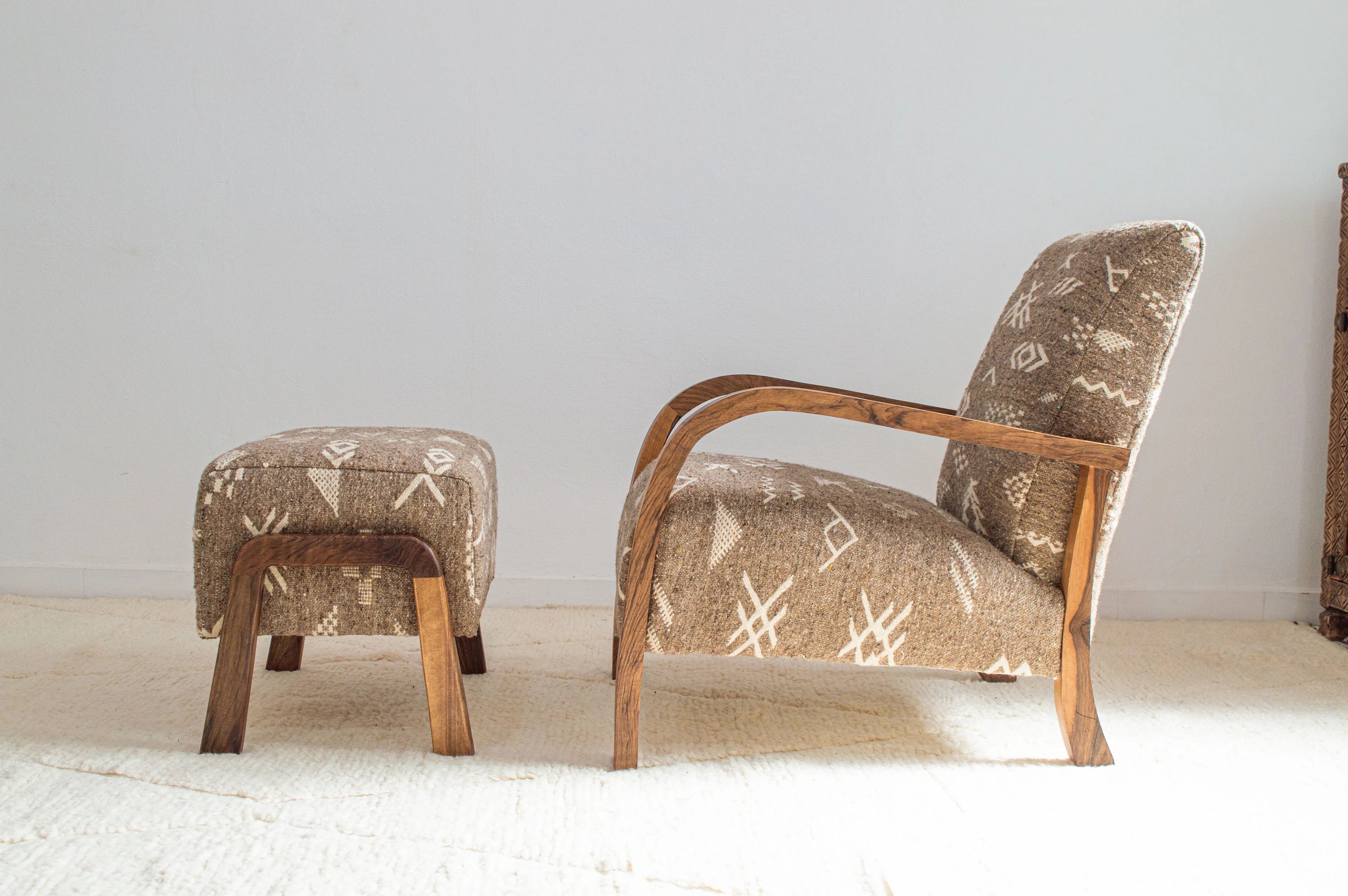 Handcrafted Moroccan Armchair and Ottoman