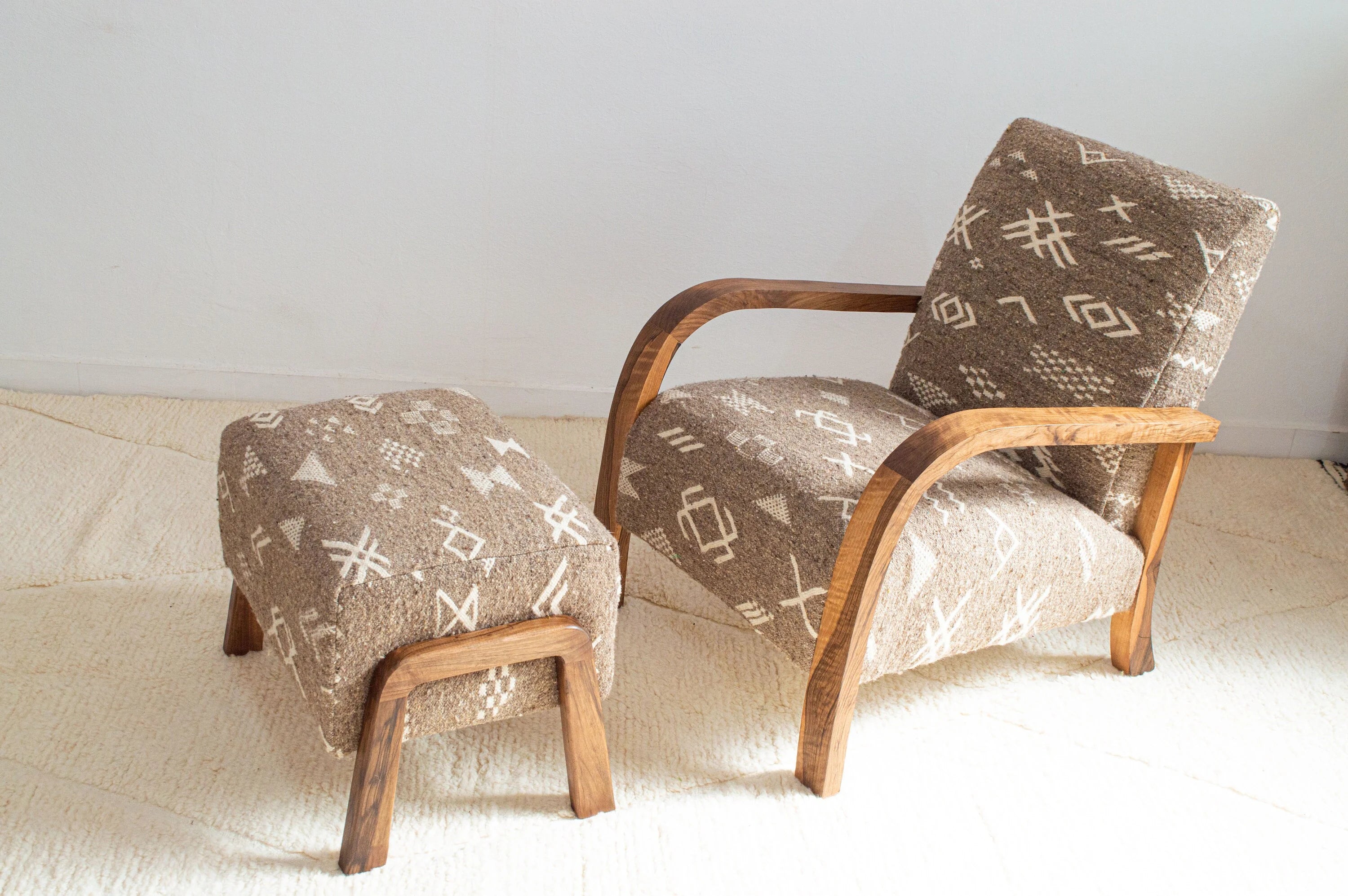 Handcrafted Moroccan Armchair and Ottoman