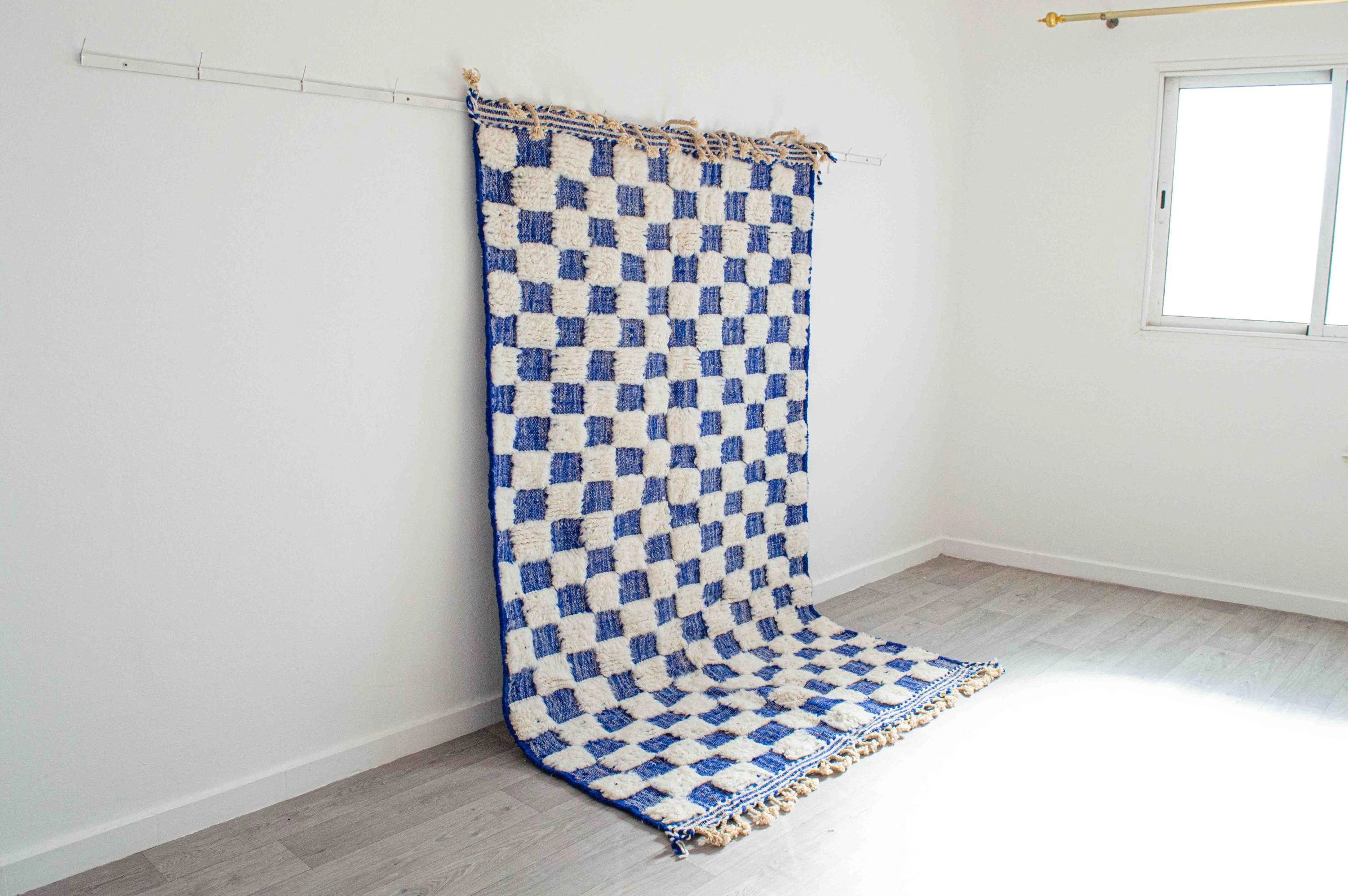 Plush Blue Checkered Moroccan Rug