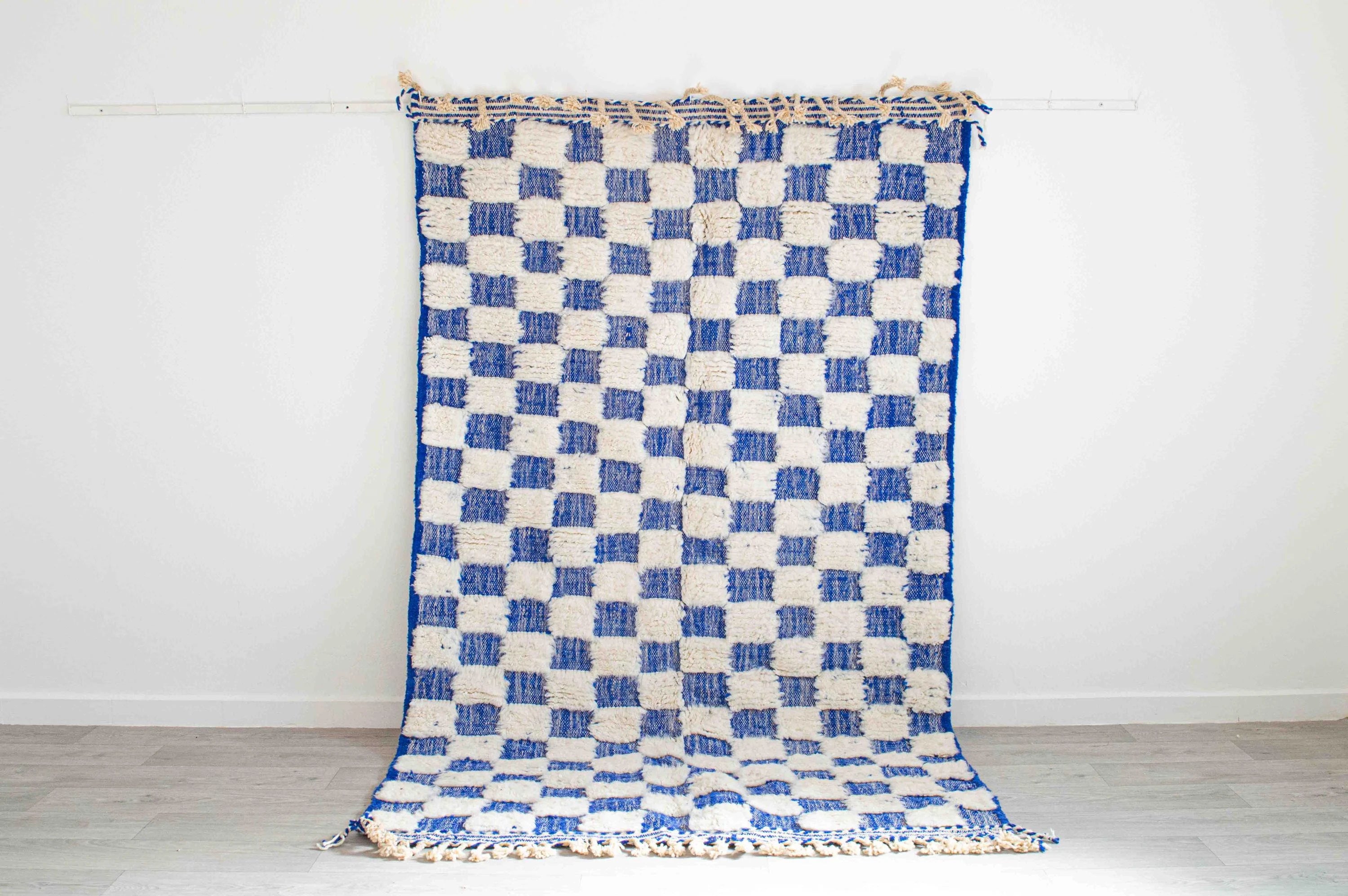 Plush Blue Checkered Moroccan Rug