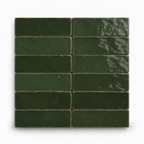 Forest Green handcrafted Moroccan Zellige tiles stacked to show their handmade edges and glaze