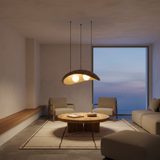 Obriy clay pendant lamp in a warm contemporary boutique hotel lounge