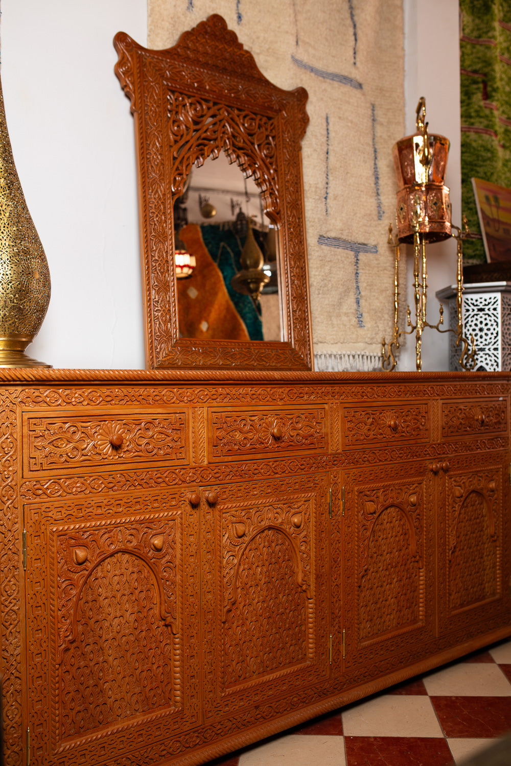 Arched Mirror & Cedar Sideboard