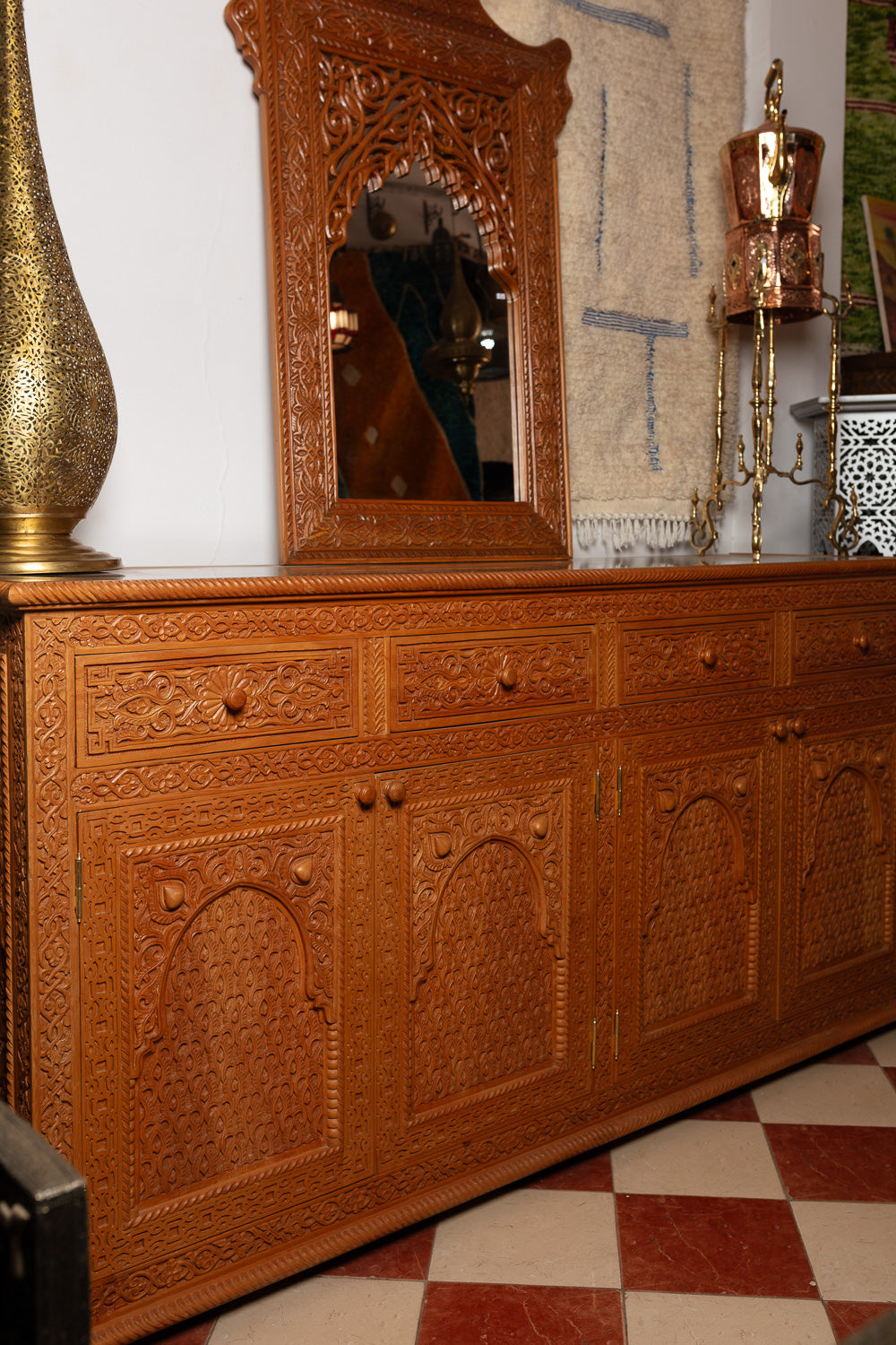 Arched Mirror & Cedar Sideboard
