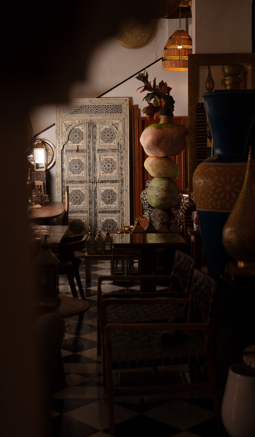 Moroccan Bone Inlay Mandala Door