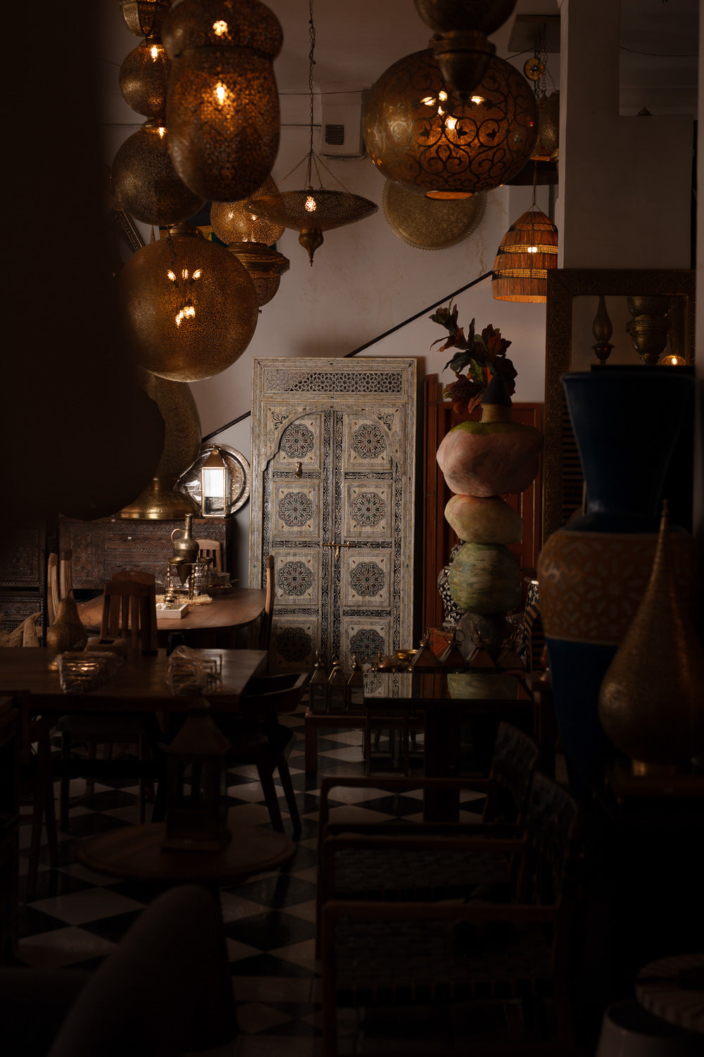 Moroccan Bone Inlay Mandala Door