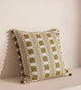 Olive Striped Ikat Pom Pom Cushion