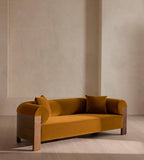 Modern Mustard Velvet Wood Frame Sofa