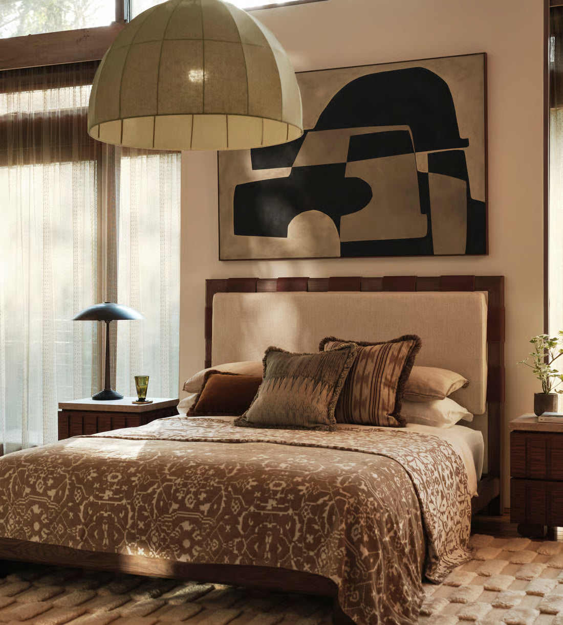 Leather Strap Modern Platform Bed