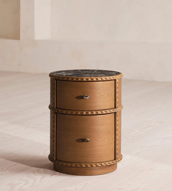 Curved Marble Oak Nightstand