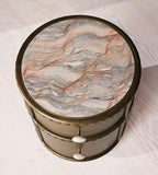 Beaded Emerald Wood and Marble Nightstand