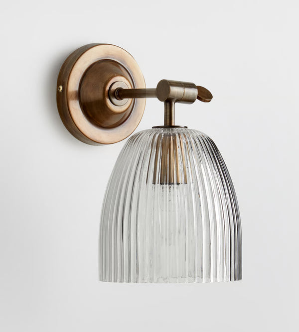 Industrial Brass Ribbed Glass Wall Lamp