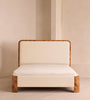 Sculptural Off-White Upholstered Wooden Bed