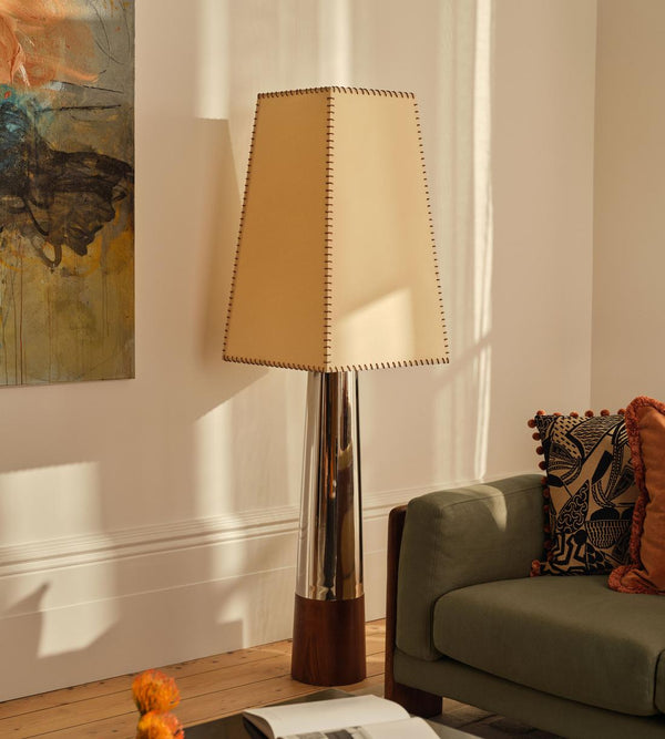 Mid-Century Chrome Floor Lamp with Stitching