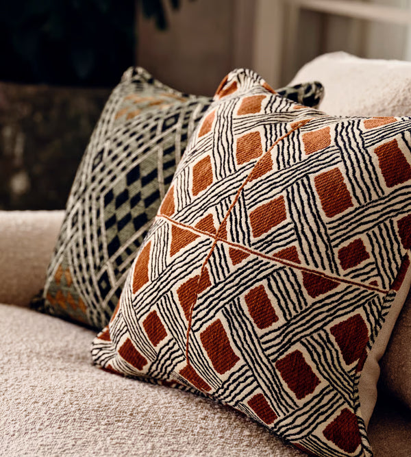 Geometric Terracotta Embroidered Square Accent Pillow