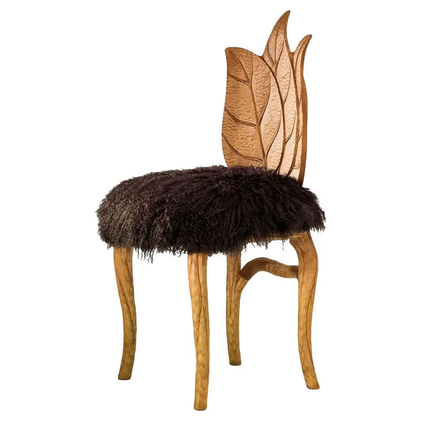 Carved Wood Leaf Back Accent Chair