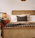 Modern Oak and Woven Cane Bed