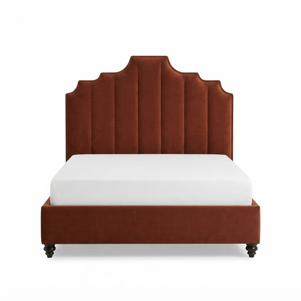 Art Deco Velvet Upholstered Bed