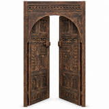Middle Atlas Hand-Carved Moroccan Double Door with Inset Door