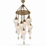 7-Globe Ribbed Glass Chandelier – Antique Brass Statement Light