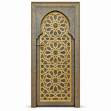 Handcrafted Moroccan brass and engraved metal door with geometric Moorish design