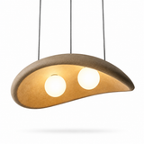 Obriy sculptural clay pendant lamp with two glowing bulbs