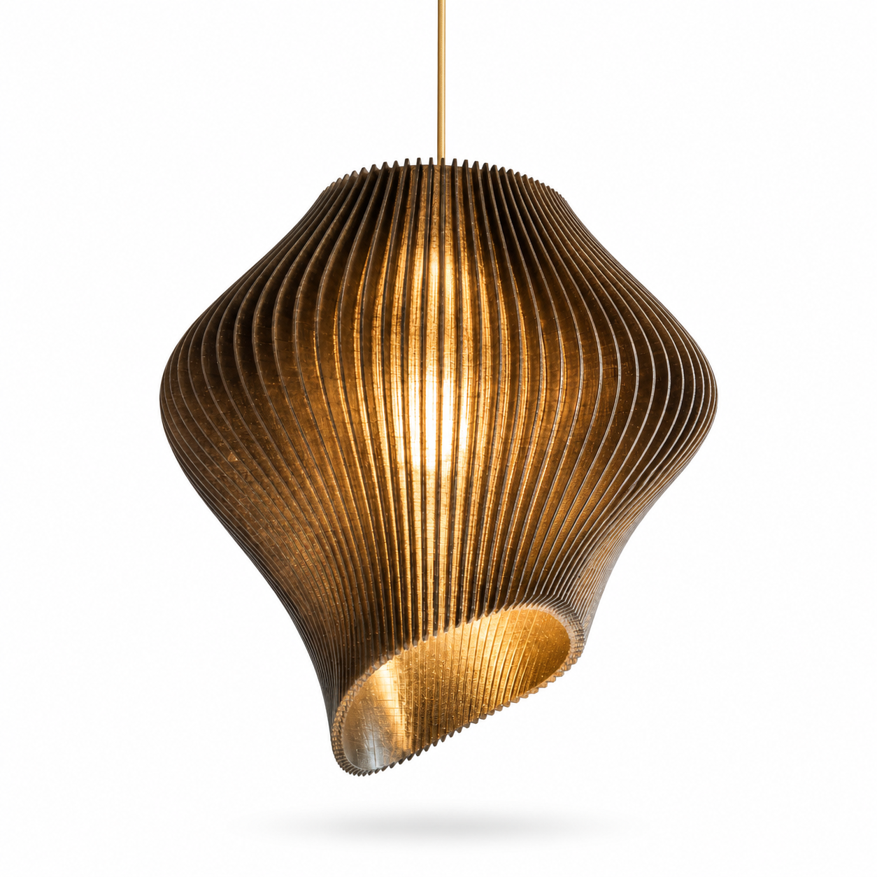 Smoke black sculptural wave pendant light with warm illuminated centre